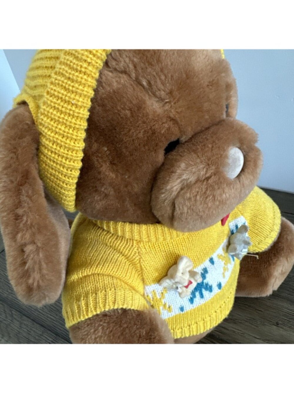 Vtg Sno Buddies Plush Dog Yellow Sweater Snowflake 14" By R. Dakin & Co. 1985 - Picture 11 of 11